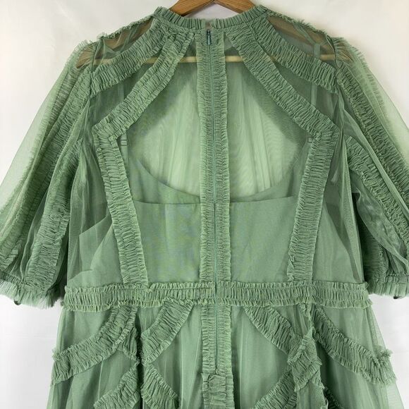 Mac Duggal 8058 Green High Neck Micro Ruffle Tiered Midi Dress Jade Sage - Picture 7 of 7